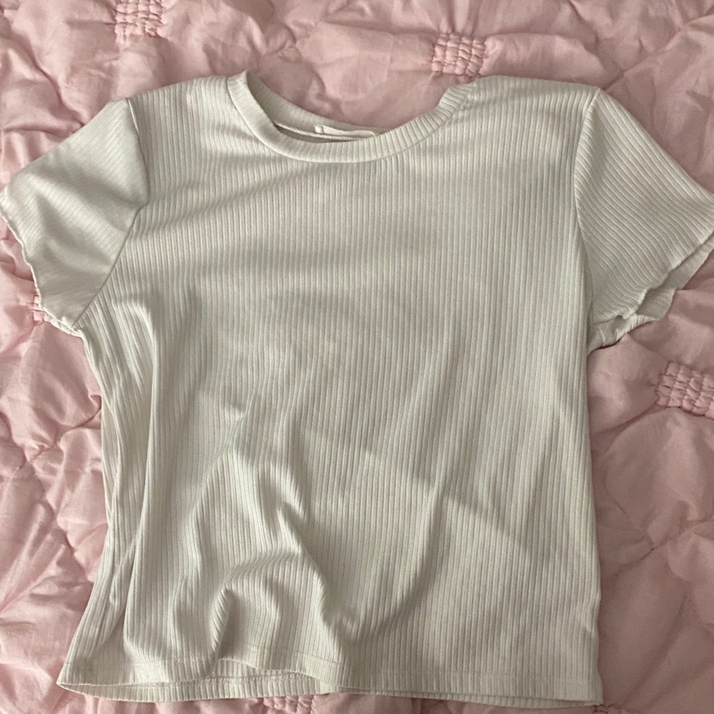 Beautees White Ribbed Short Sleeve Top
